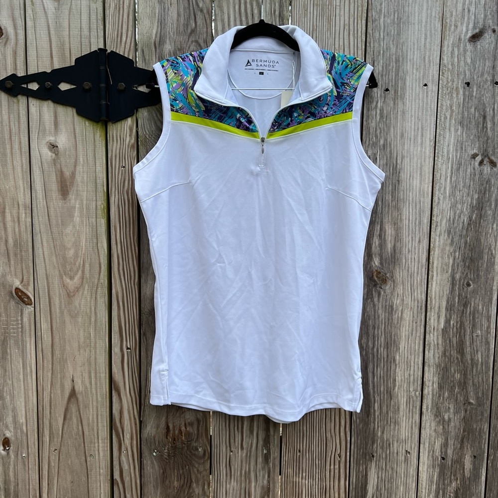 BERMUDA SANDS Sleeveless 1/4 zip Polo Women’s  Shirt Top Women’s Large NWT NEW